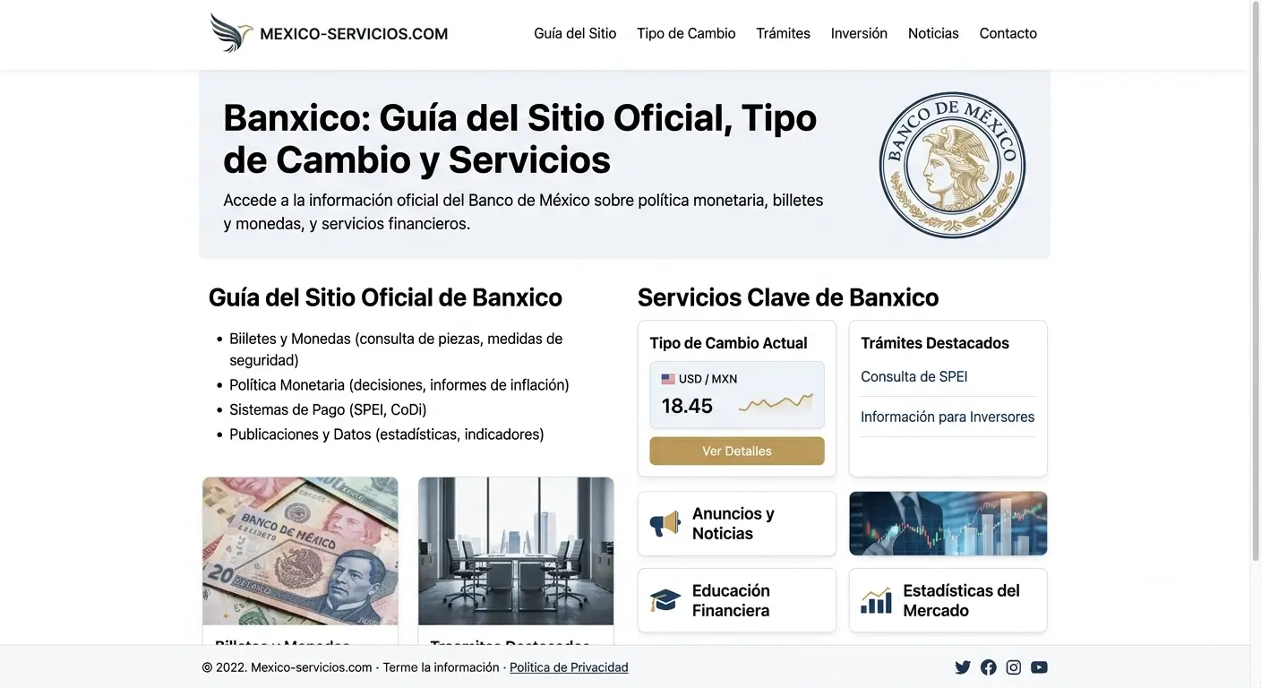 Banxico Guía del Sitio Oficial, Tipo de Cambio y Servicios
