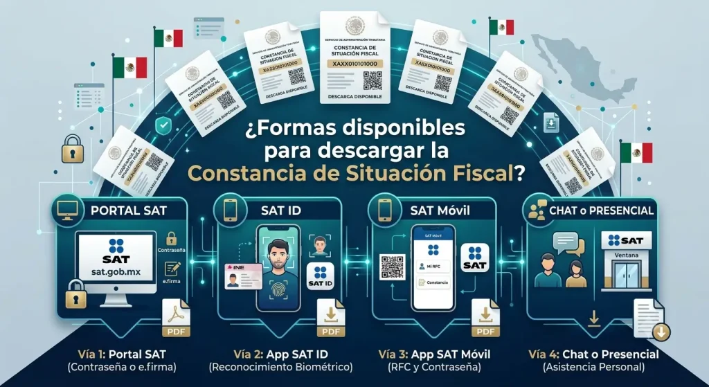 Formas disponibles para descargar la Constancia de Situación Fiscal