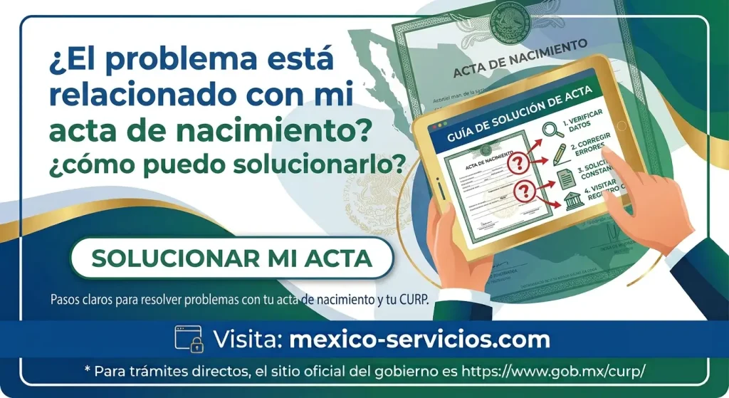 El problema está relacionado con mi acta de nacimiento, ¿cómo puedo solucionarlo